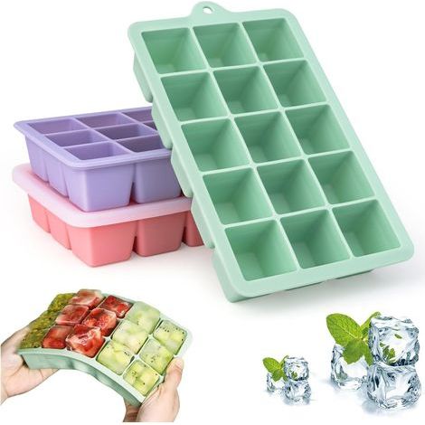 Eiswürfelformen mit Deckel, 3er-Set BPA-freier, großer Silikon-Eiswürfelformen, stapelbar für gekühlte Getränke, Whisky, Cocktails und Speisen (1/5)