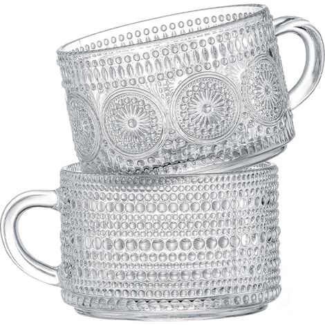 Set aus 2 dekorierten 400-ml-Glaskaffeetassen, ideal für Cappuccino, Latte, Müsli, Joghurt und andere Getränke.