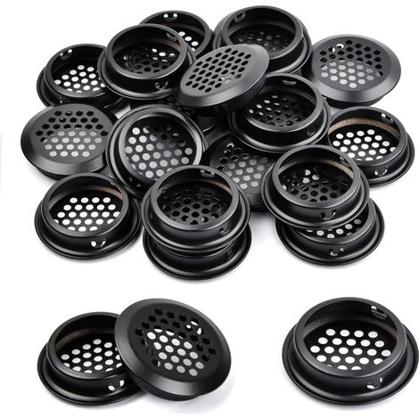 Lot de 20 grilles d'aération - 35 mm - en acier inoxydable - pour meubles de cuisine et armoires - noires (1/5)
