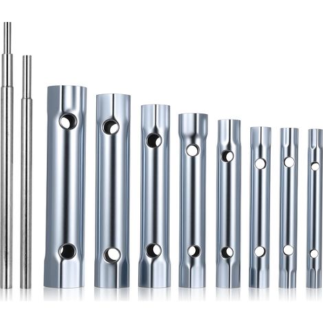 8 Pcs Clés Tubulaires et à Pipe, Cle a Pipe, Métriques 6 - 22 mm Cle a Tube pour Robinet Evier, Clés à Douille pour Robinet, Kit de Montage pour Robinets Évier Réparations Plomberie, avec 2 Barres (1/5)