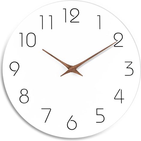 Horloge murale silencieuse en bois de 25,4 cm, sans tic-tac, fonctionne à piles, en bois blanc, moderne, bureau, simple, minimaliste, décorative (blanc) (1/5)