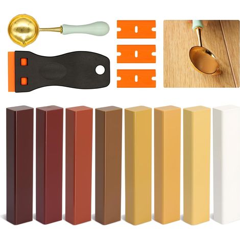 kit reparation parquet 8 Couleurs Brun, Pate a Bois, Pate a Bois Rebouchage  Pâte à Bois, Parquet Stratifié pour Réparer les Rayures, Fissures et Trous sur le Stratifié et le Bois (1/5)