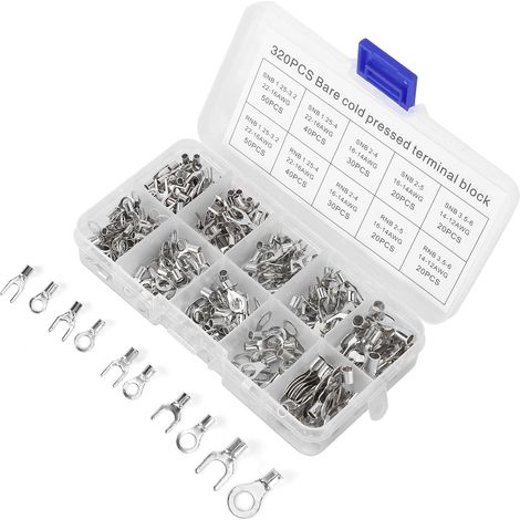 Lot de 320 cosses cuivre non isolées, embouts fourche OT/UT pour connecteur électrique, kit de sertissage multifonction (1/5)