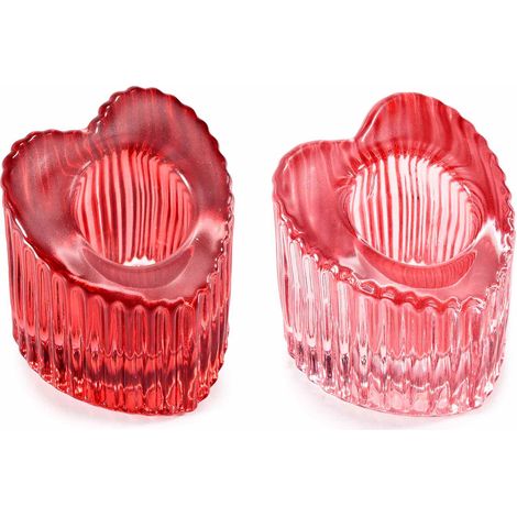 Portacandela a forma di cuore in vetro colorato zigrinato rosso e rosa, ideali per San Valentino, set da 12 pezzi, cm 4,5 x 4,5 x 5 H