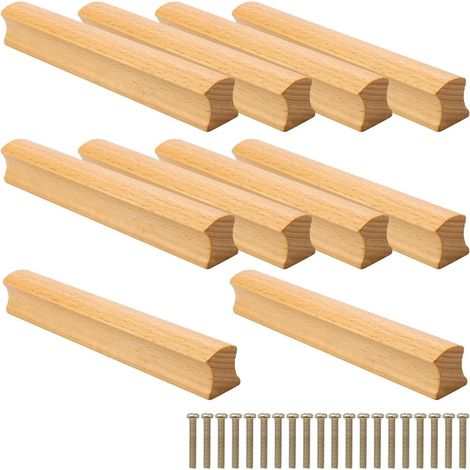10 tiradores de madera natural con 20 tornillos para muebles de cocina y baño.