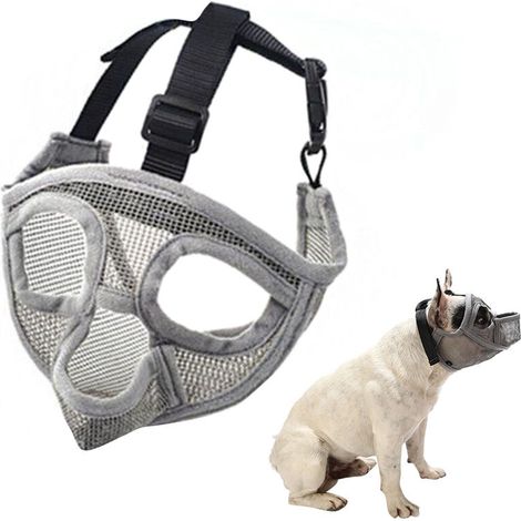 Muselière Museau court pour chien Museau de bouledogue Maille respirante réglable à boire pour l'entraînement aux aboiements mordants - XX-Petit
