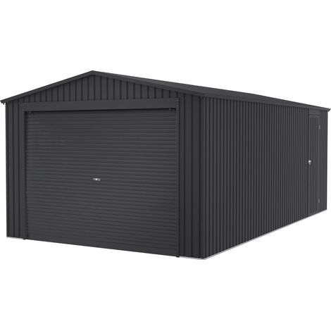 Garaje Metálico 19,52m2 Jarama – Resguardo Exterior Coche - Puerta Enrollable Extra Ancha – Color Gris Antracita - 576x338x243cm (1/2)