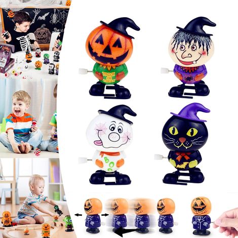 Lot de 4 figurines animées d'Halloween en forme de citrouille, chat sautant et marchant, idéales pour les sacs de friandises, les fêtes d'enfants et les réunions festives. (1/5)