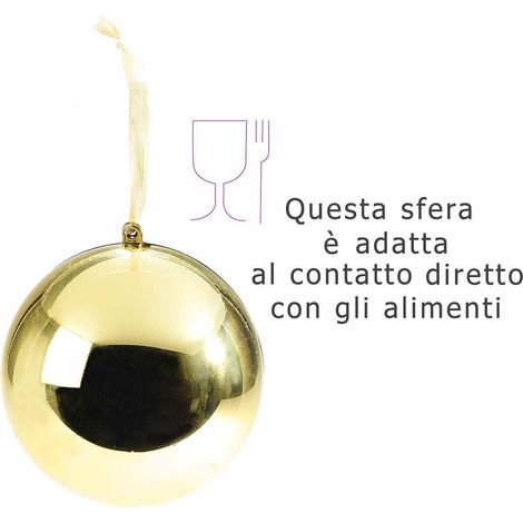 Boules moyennes dorées brillantes à ouvrir avec ruban pour sapin, aptes au contact alimentaire, lot de 10, diam. 10 cm