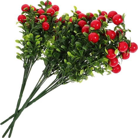 3 Bouquets de Branches de Baies Rouges Artificielles Ornements de Cerises en Plastique Réaliste Décoration Intérieure sans Entretien pour Maison et Mariage Arrangement Végétal (1/5)