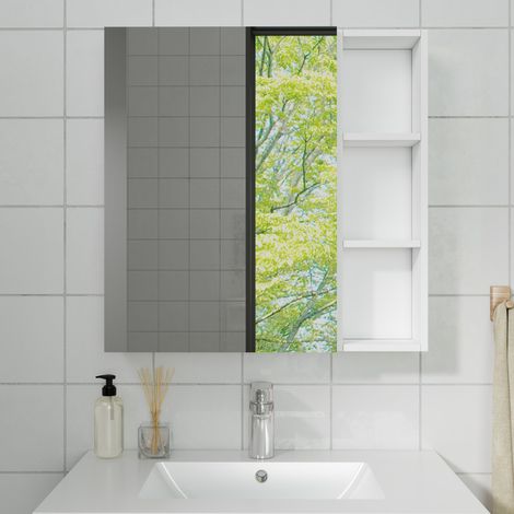 OCEAN contenitore con specchio a muro da Bagno con Specchio 70x70cm e Pensile Alto, Set Completo, Bianco (1/5)