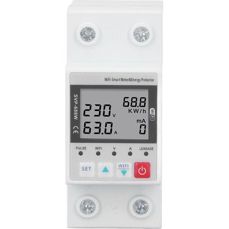 Protecteur de surtension et sous-tension WiFi 230V 50Hz 60Hz 63A, commande à distance pour protection électrique, sans rétroéclairage. (1/5)