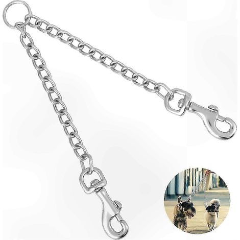 Robuster, verwicklungsfreier Doppelleinen-Koppler mit bissfester Kette für zwei Hunde (1/5)