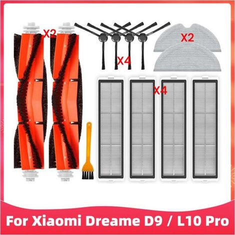 Brosse Rouleau - Filtre Hepa - Brosse Latérale - Chiffon Nettoyage - Pour Aspirateur Robot Dreame D9 D9 Max L10 Pro - Kit Entretien ×13 Pièces