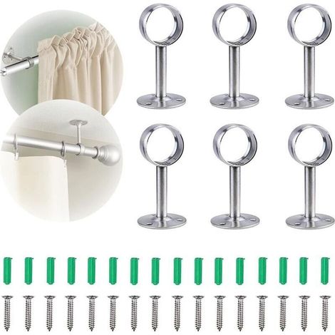 6 pièces Support Barre rideau plafond Plafond de support de tringle à rideau Support de tringle pour support de tringle à rideau au plafond ou au mur, installer une tringle à rideau intérieure (1/5)