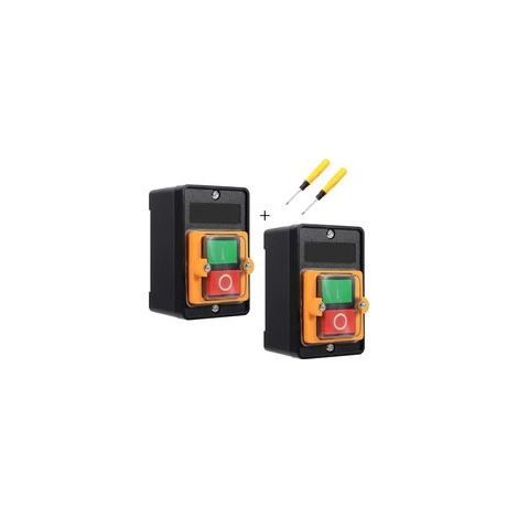 2 pcs Commutateur à Bouton Poussoir, AC220V / 380V 10A Interrupteur à Bouton de Commande de Puissance étanche Monophasé/Triphasé, Bouton de Commande Marche/Arrêt Avec Coquillage, Interrupteur Machine