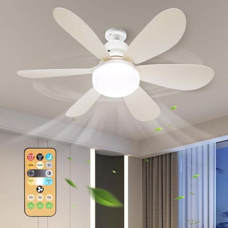 Silent Ceiling Fan with Light and Remote Control, 30W Ceiling Fan Lamp with E27 Socket, Dimmable LED Ceiling Fan for Bedroom, 6 Blades, 3 Speeds, Timer (White) (1/4)