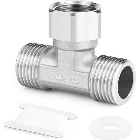 Connecteur en T flexible mobile 3 voies en acier inoxydable 304, Connecteur en T mâle 3/4" avec écrou pivotant pour pulvérisateur, robinet d'équerre, bras de douche (1/5)