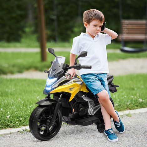 Moto électrique pour enfants, Honda, 3 km/h, musique et lumières, 3-6 ans, jusqu'à 30 kg, jaune (1/5)