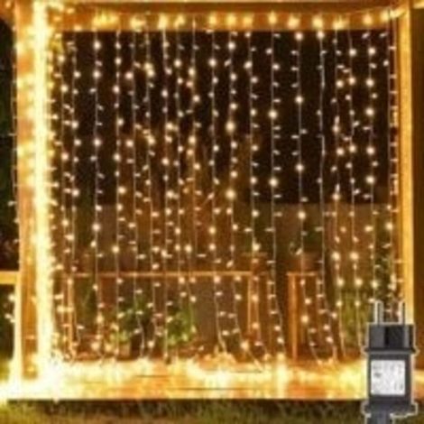 Guirlande lumineuse de Noël 3 m x 3 m, 300 LED, avec transformateur, minuterie, 8 modes, étanche, pour mariage, chambre, Noël, décorations extérieures et intérieures [Classe énergétique F]