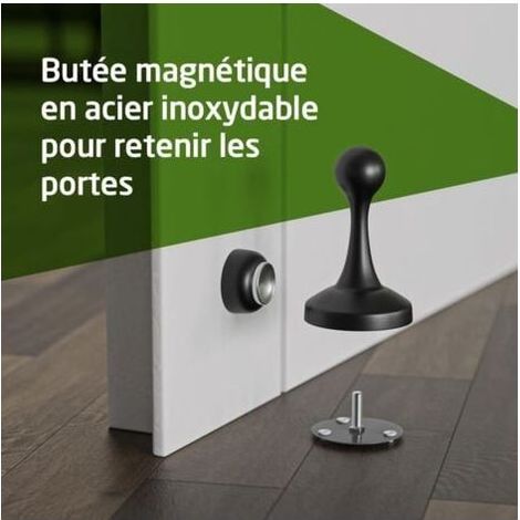 Amig - Butée Magnétique pour Retenir les Portes, Installation au Sol ou au Mur, Aimant Puissant, Installation Facile, Visserie Incluse, Acier Inoxydable, Ø55 x 85 mm (1/4)