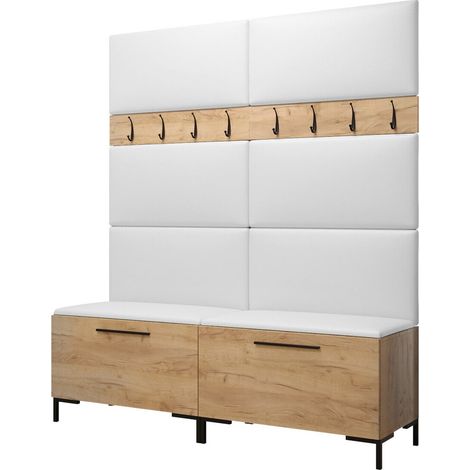 Conjunto para recibidor Nomal II, Cuero ecológico Soft 017, 196x168x46cm, Aglomerado laminado, Cuero ecológico, Montada en la pared, Colocada (1/5)