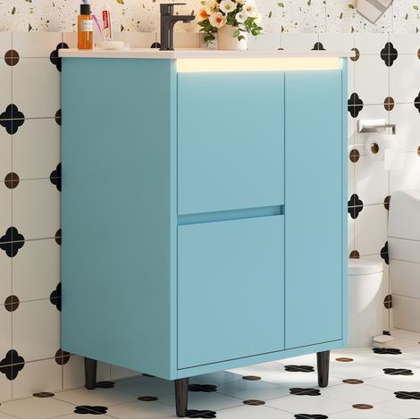 Badezimmerschrank mit integriertem Waschbecken 61 x 46,5 x 87 cm blau OKMYHOME (1/5)
