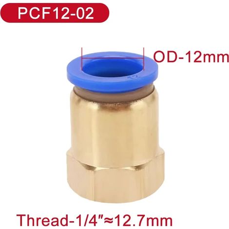 (PCF12-02-5PCS) 5 raccords rapides pneumatiques PCF, filetage femelle, pour tuyau en laiton. (1/5)