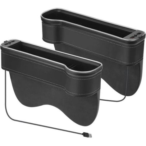 2 Stück Aufbewahrungsbox für Auto, Auto Organizer Vorne Mittelkonsole, Autositz Gap Organizer, Mittelkonsole Lückenfüller, mit Getränkehalter, 2 USB-Anschluss, 7-Farbigen Licht