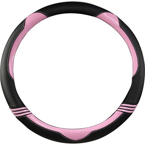 Housse Volant Auto Antidérapante en Simili Cuir Carbonne Noir Rose Pour Volant 38cm Protection Deco Voiture (1/5)