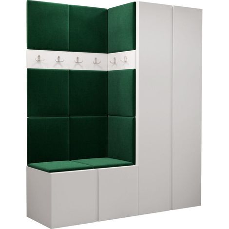 Meuble d'entrée Pinis III, Blanc, 186x158x46cm, Tissu, Stratifié, À poser, Murale