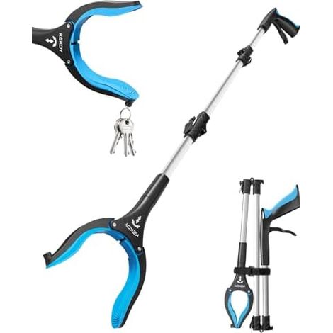 Pince Telescopique Ramasse Objet pour Seniors, Outil de Ramassage Pliable avec Mâchoire Antidérapante Rotative à 360°, 4" Aimant (91 cm, Bleu Ciel, 1 Pièce) Ciel 91cm pièce