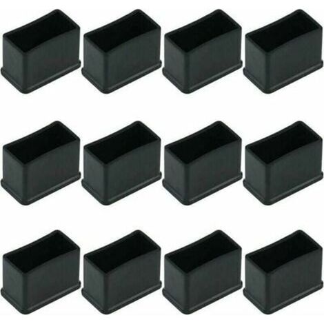Paquete de 12 tapas protectoras rectangulares de fieltro de goma para patas de mesa o silla, color negro, 15 x 30 mm. (1/4)