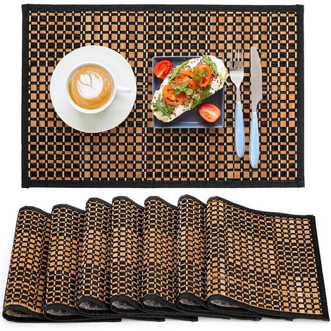 Lot de 8 sets de table en bambou naturel - Antidérapants, résistants à la chaleur, lavables, style japonais, pour salle à manger, cuisine et restaurant (45,7 x 30,5 cm) (1/5)