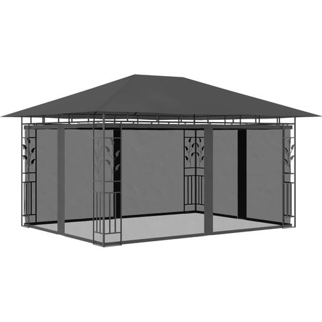 Belvédère de Jardin avec moustiquaire 4x3x2,73 m Anthracite 180 g/m² - DH33364 (1/5)