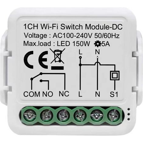 Tuya app contact sec module de commutation de relais wifi, 1 canal DC 12 / 24V AC 100-240V, fonctionne avec Alexa Google Home (1/5)