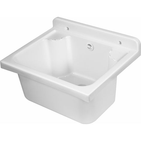 Lavatoio a muro 42x34 cm in resina bianca completo di kit di scarico (1/5)