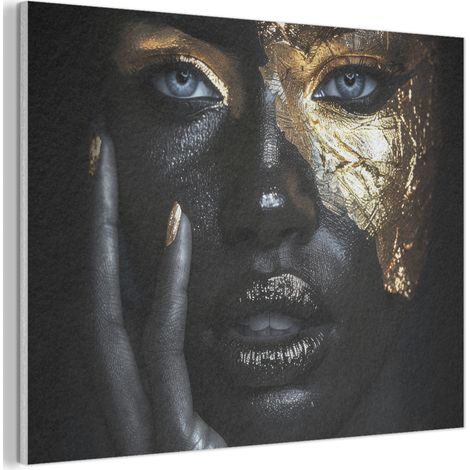 TABLEAU ACOUSTIQUE Femme - Or - Portrait - Noir et blanc - Luxe Décoration Murale Feutre 100x70 cm