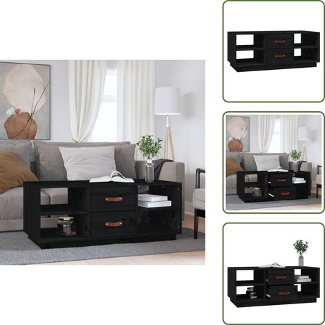 Table basse Noir 100x50x41 cm Bois massif de pin - Table Basse - Meuble Salon - Table D'appoint - Table Design - Bois Massif (1/5)
