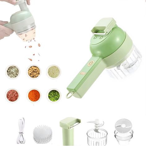 Ensemble de 4 en 1 coupe-légumes électrique portable, robot culinaire sans fil pour ail, poivron, piment, oignon, céleri, gingembre et viande avec brosse