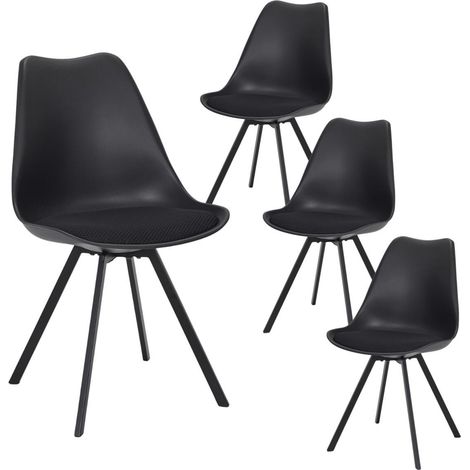 Lot de 4 chaises coque plastique et coussin en tissu texturé maille 3D noir - ELECTRON (1/5)