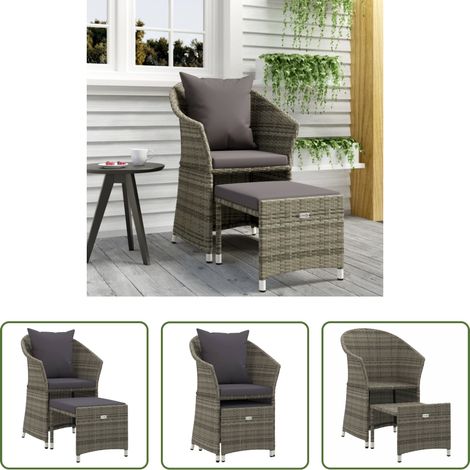vidaXL Set de muebles de jardín 2 pzas cojines ratán sintético gris (1/5)