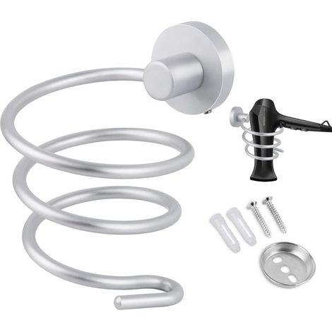 Hair Dryer Holder, Spiral Hair Dryer Holder, Hair Dryer Rack, Aluminum Wall Mounted Cable Holder for Kitchen, Bathroom, Bathroom Accessories (1/5)
