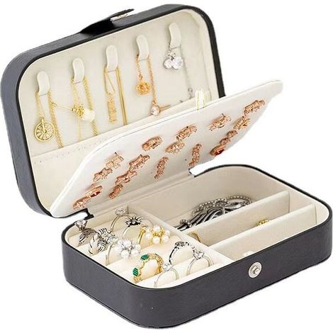 Schmuckschatulle, Reiseschmuckschatulle für Damen, Schmuckschatulle für Damen, kleine Schmuckschatulle, zur Aufbewahrung von Ringen, Ohrringen, Halsketten, Armbändern, 16,5 x 11,5 x 5,5 cm (