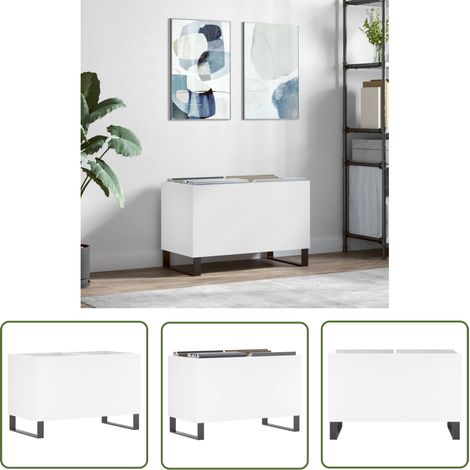 The Living Store Armoire à disques blanc 74,5x38x48 cm bois d'ingénierie - Meuble À Disques - Armoire À Vinyle - Rangement Musique - Étagère Disque - Support Tourne-disque (1/5)