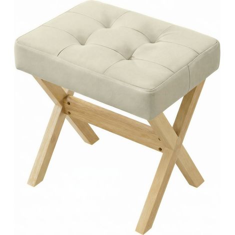 Tabouret de Coiffeuse Rembourré, Pied en Bois, pour Chambre, Dressing, Entrée, 32 x 42 x 46 cm, Beige et Naturel (1/5)