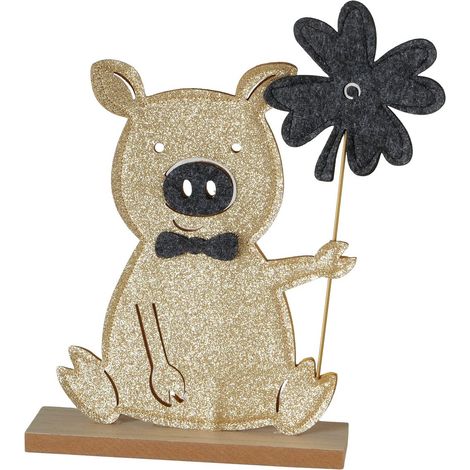 Glücksschwein goldfarb. Glitter Holzf. L: 22 cm B: 5 cm H: 26 cm