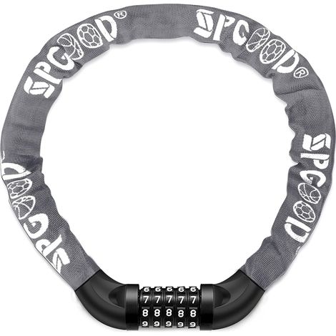 Antivol vélo avec cadenas à combinaison et chaîne renforcée Protection antivol, gaine extérieure en nylon protégeant la chaîne de la rouille, cadenas à combinaison à 5 chiffres (1/5)