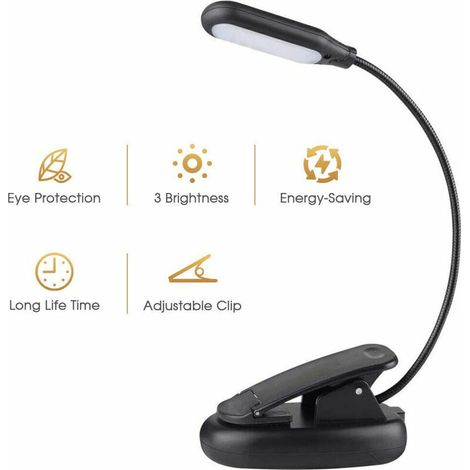 Lampe De Livre Rechargeable, Lampe De Lecture À Pince Led Pour Livre Au Lit, 3 Couleurs 3 Luminosité, Jusqu'À 60 Heures De Lecture De Soins Oculaires, Blanc Chaud, Parfait Pour Les Enfants,
