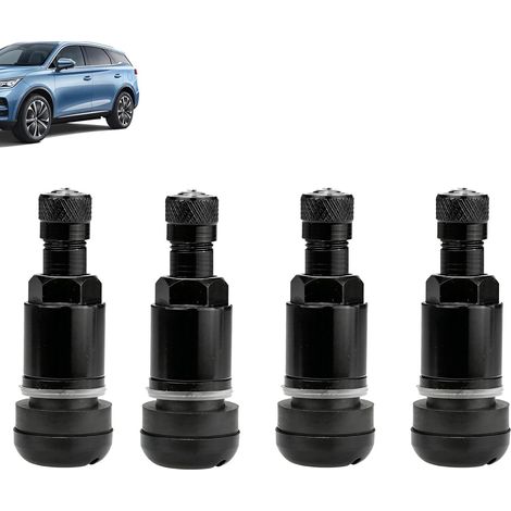 4 x Robinets métalliques noirs pour voitures, SUV et motos, Robinets universels en acier pour jantes aluminium et autres, Taille standard 11,3 mm, Valve Pneu Voiture (1/5)